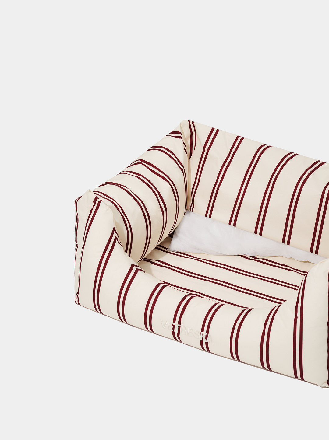 Vetreska Mist And Merlot Pet Sofa - Cream & Stripes