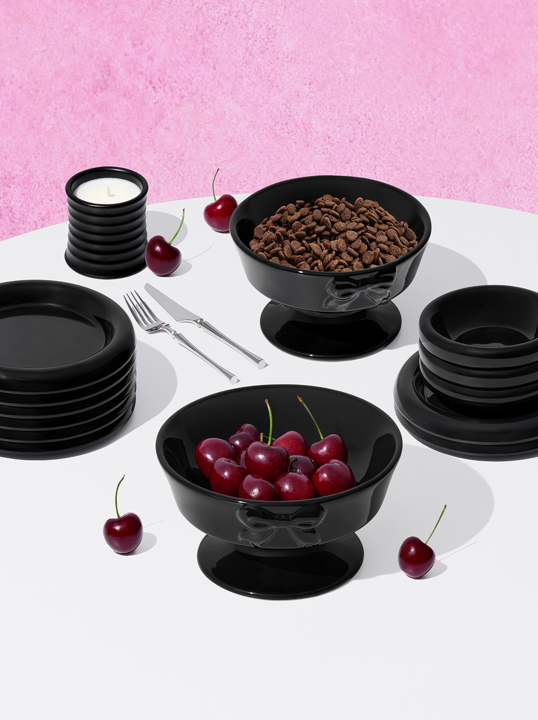 Bow De Noir Ceramic Pet Bowl