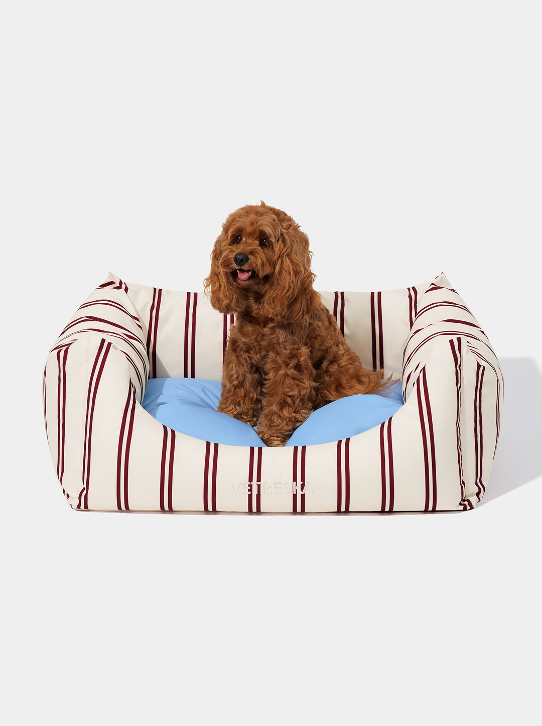 Vetreska Mist And Merlot Pet Sofa - Cream & Stripes