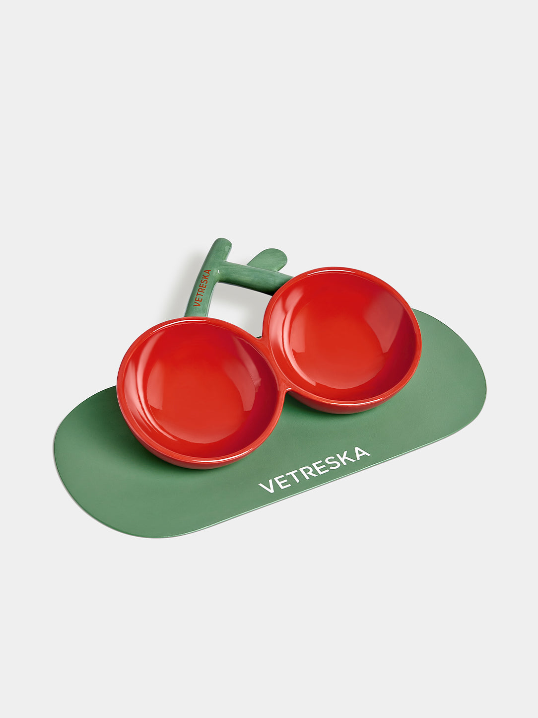 Y Cherry Dual Ceramic Pet Bowls & Mat Set