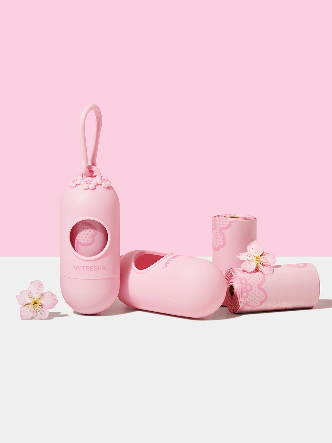 Y Cherry Blossom Pet Poop Bags & Dispenser (1 Dispenser+7 Rolls)