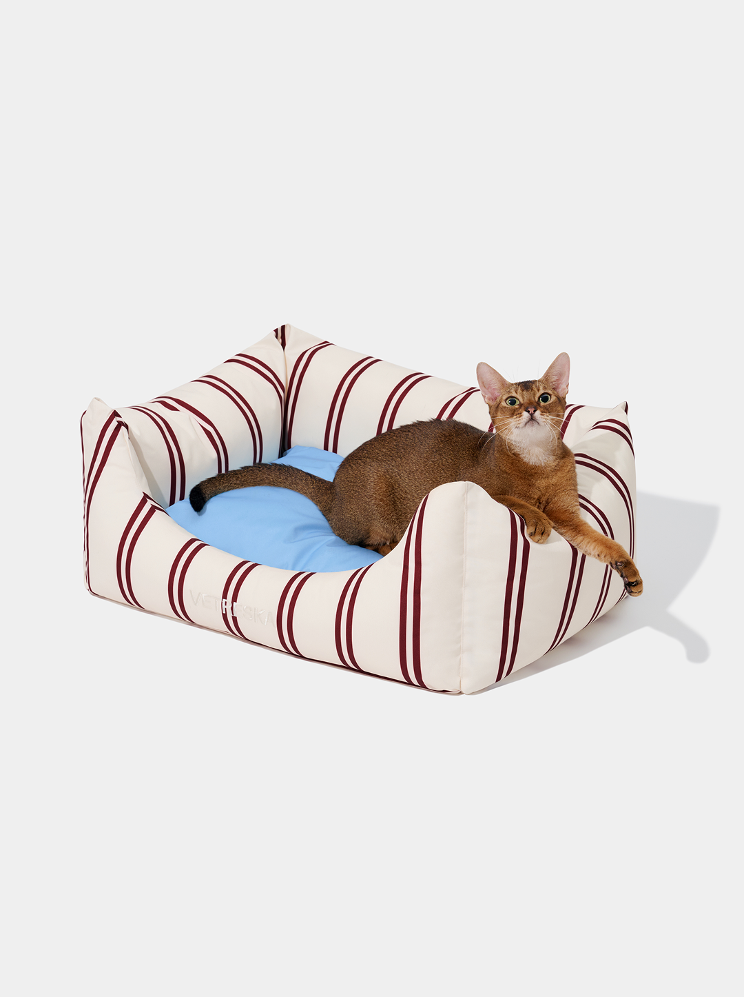Vetreska Mist And Merlot Pet Sofa - Cream & Stripes