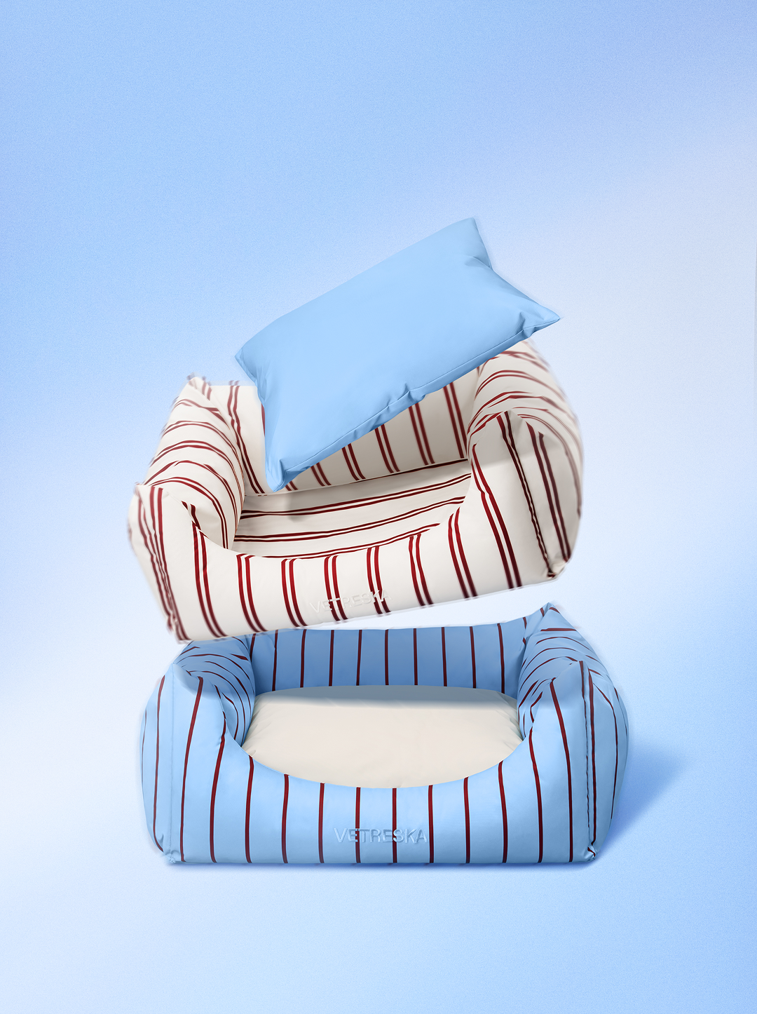 Vetreska Mist And Merlot Pet Sofa - Azure & Stripes