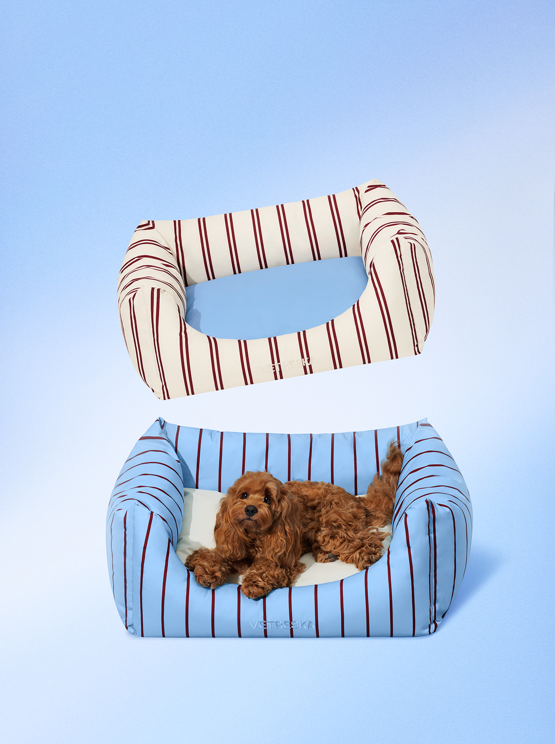 Vetreska Mist And Merlot Pet Sofa - Azure & Stripes