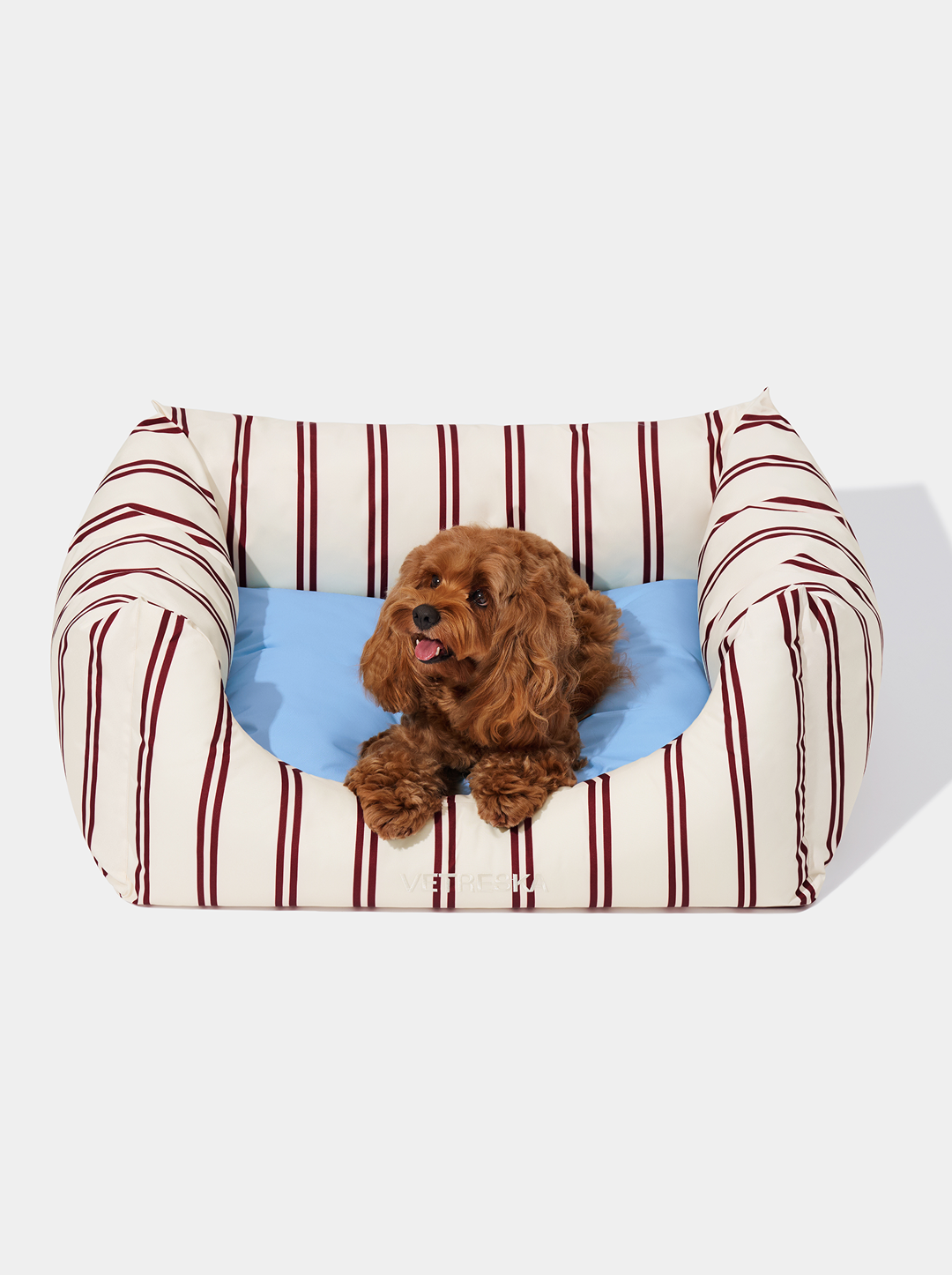 Vetreska Mist And Merlot Pet Sofa - Cream & Stripes