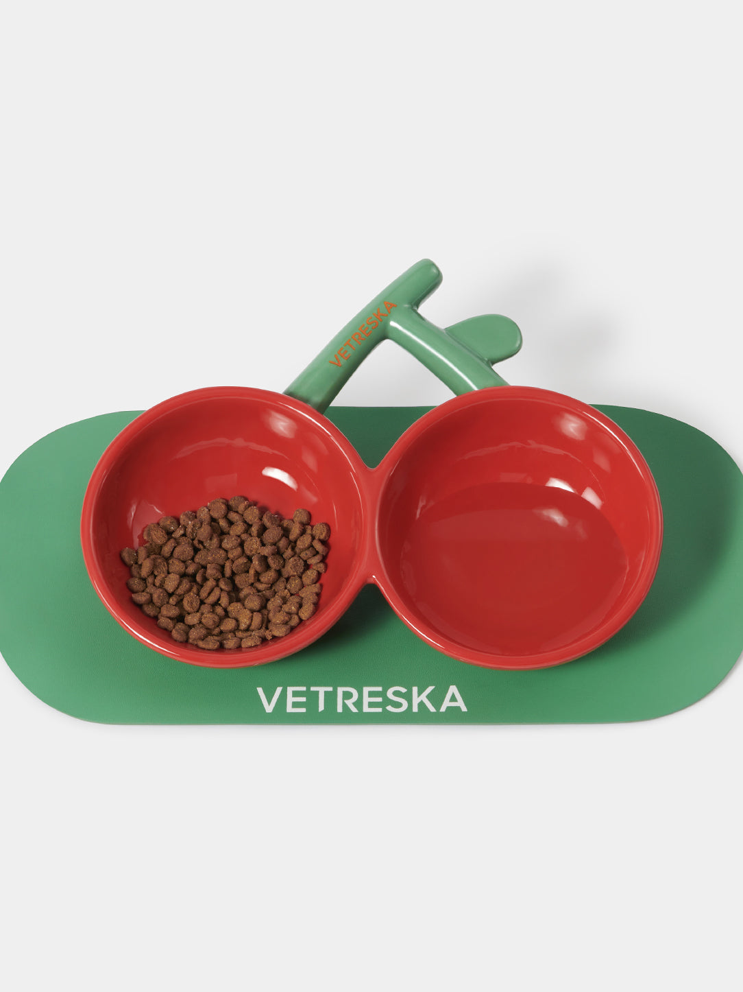 Y Cherry Dual Ceramic Pet Bowls & Mat Set