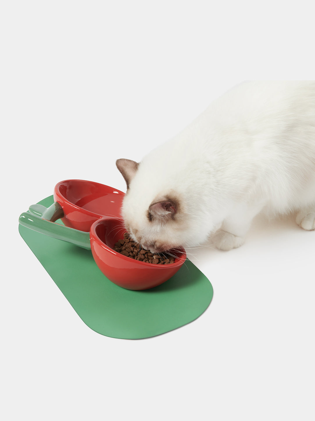 Y Cherry Dual Ceramic Pet Bowls & Mat Set