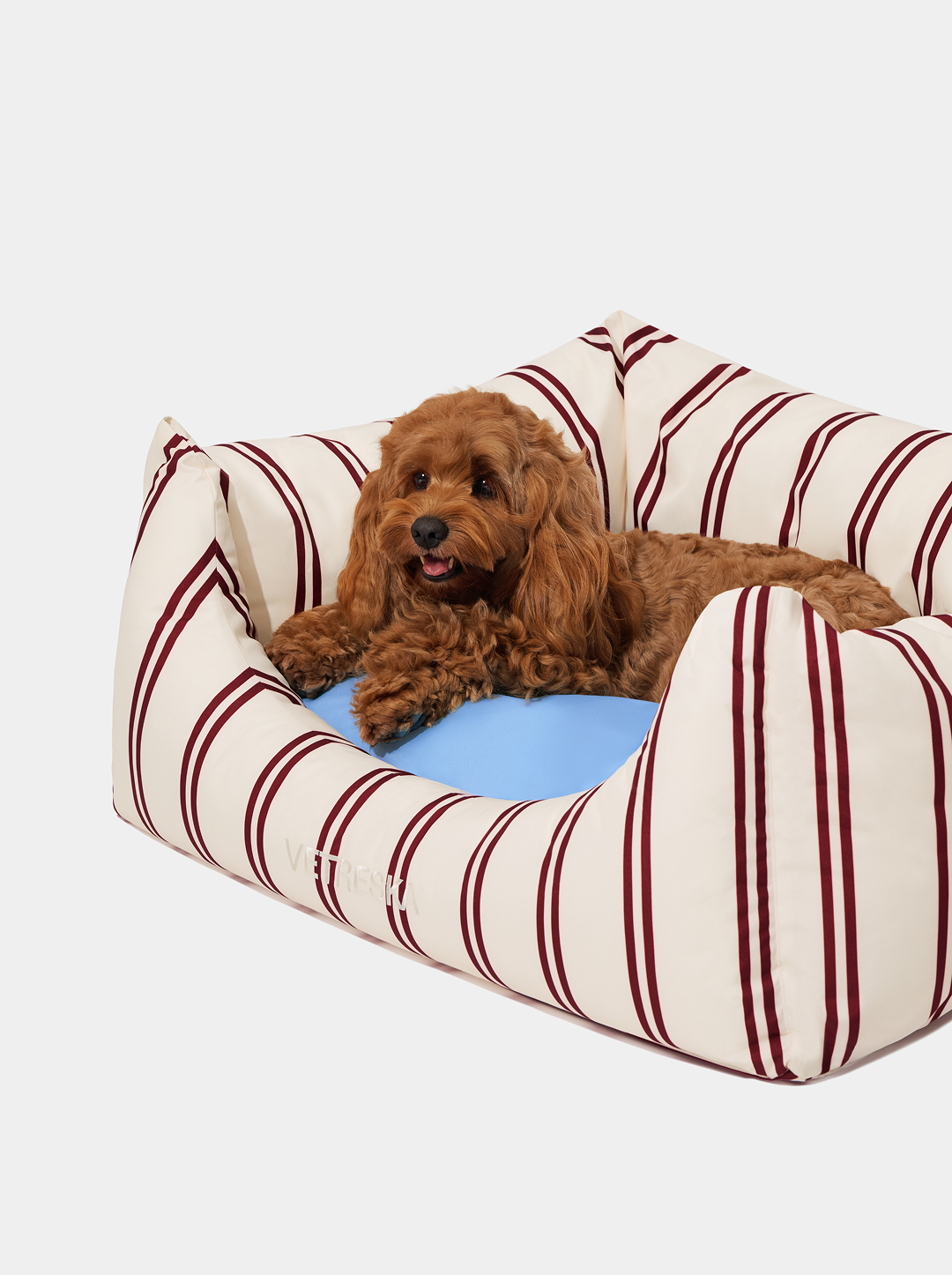 Vetreska Mist And Merlot Pet Sofa - Cream & Stripes