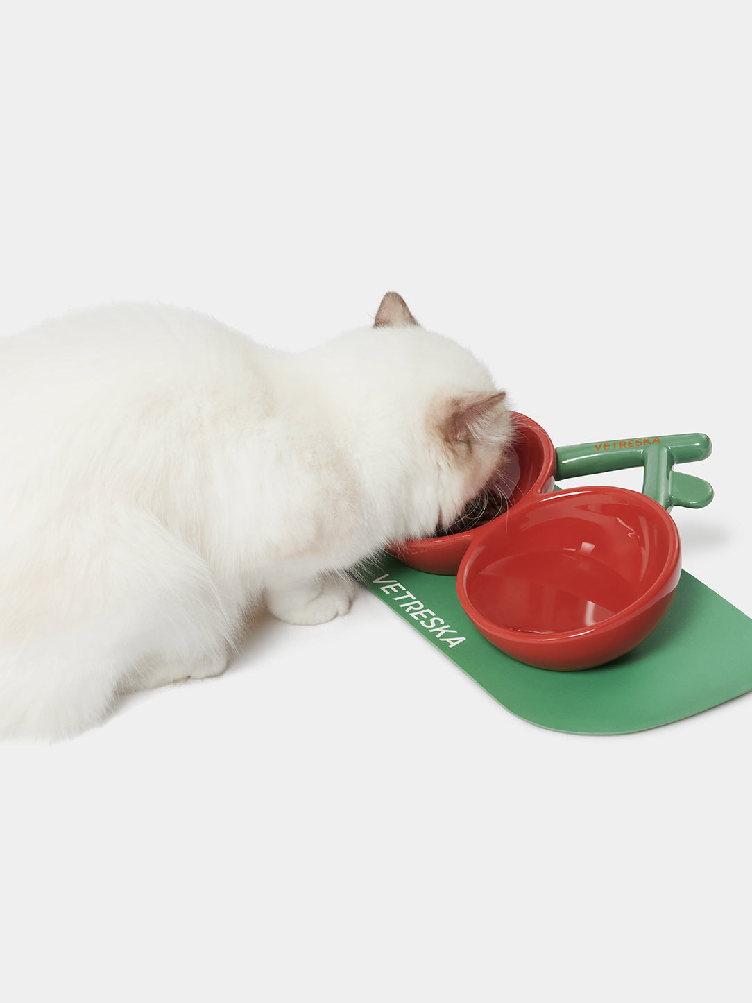 Y Cherry Dual Ceramic Pet Bowls & Mat Set