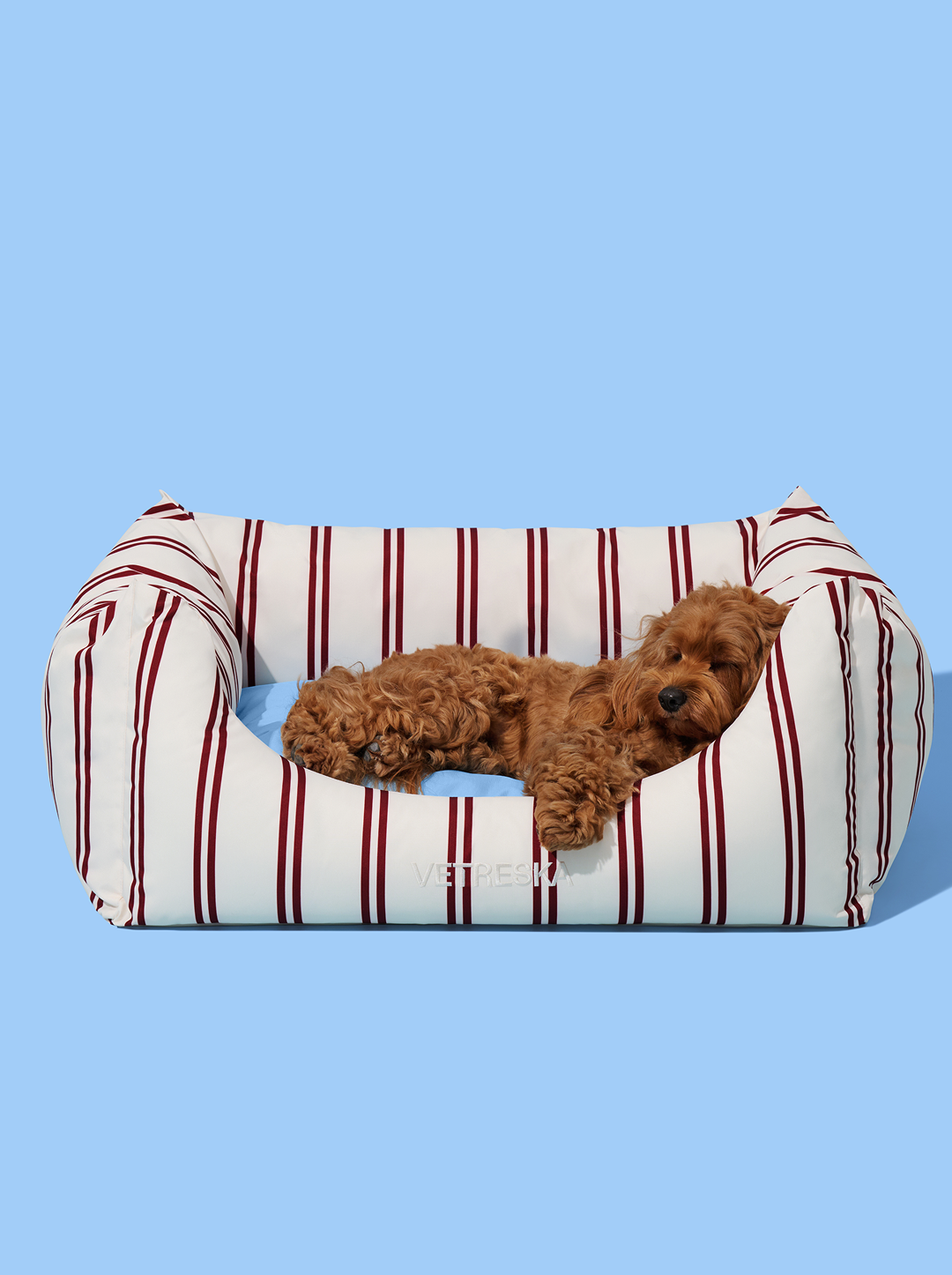 Vetreska Mist And Merlot Pet Sofa - Cream & Stripes