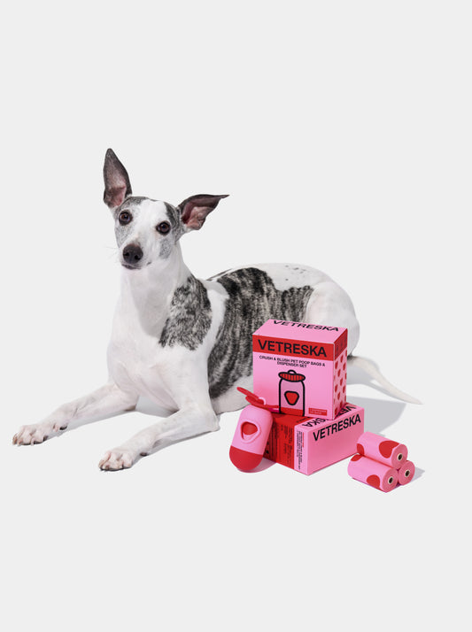 Crush & Blush Pet Poop Bags & Dispenser Set (1 Dispenser + 7 Rolls)