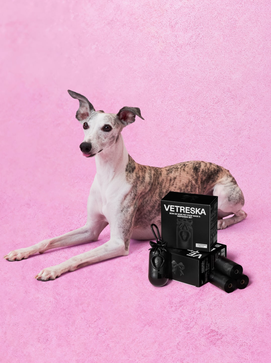 Bow De Noir Pet Poop Bags & Dispenser Set (1 Dispenser + 7 Rolls)