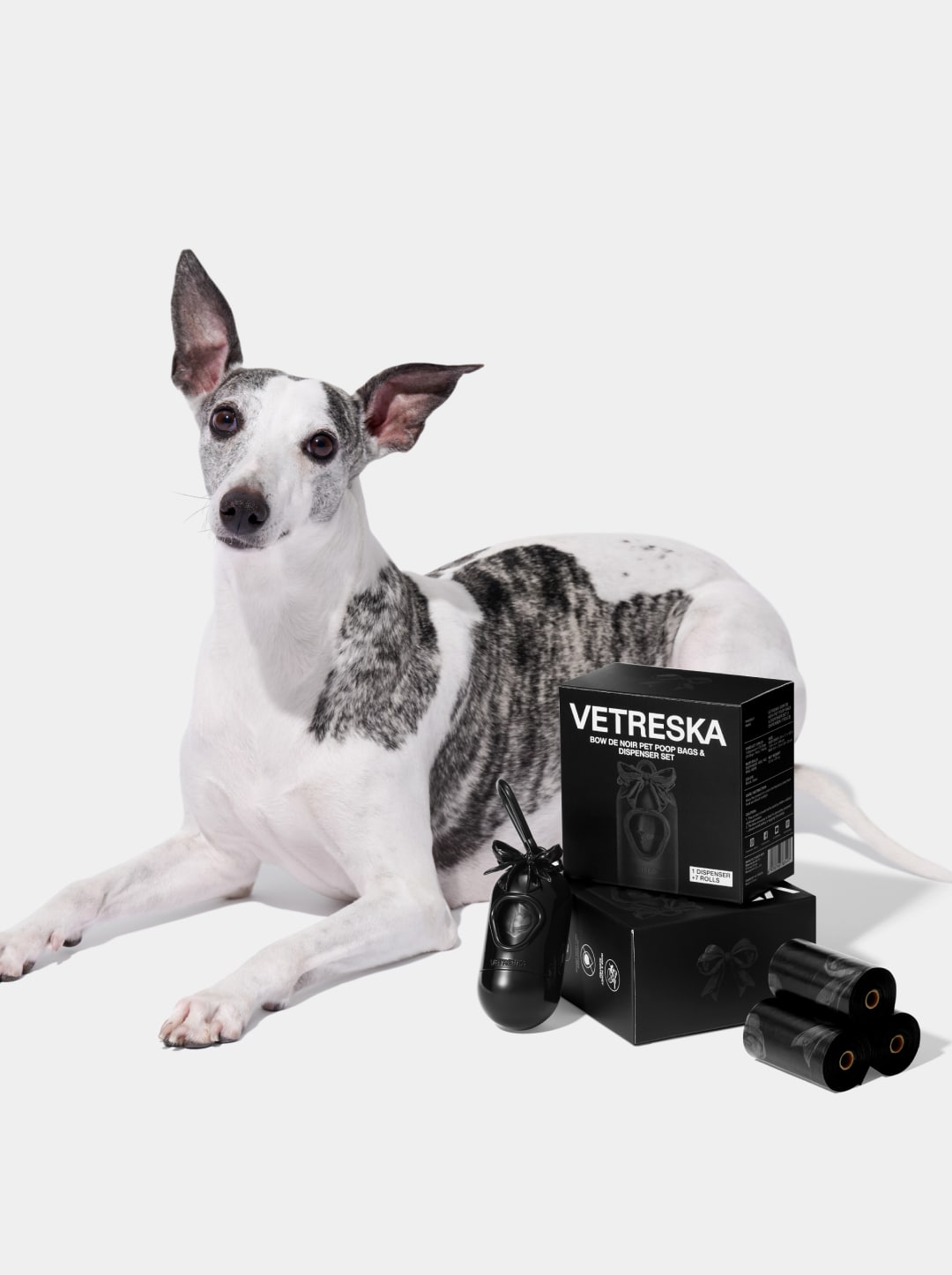 Bow De Noir Pet Poop Bags & Dispenser Set (1 Dispenser + 7 Rolls)