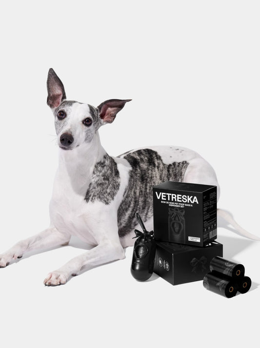 Bow De Noir Pet Poop Bags & Dispenser Set (1 Dispenser + 7 Rolls)