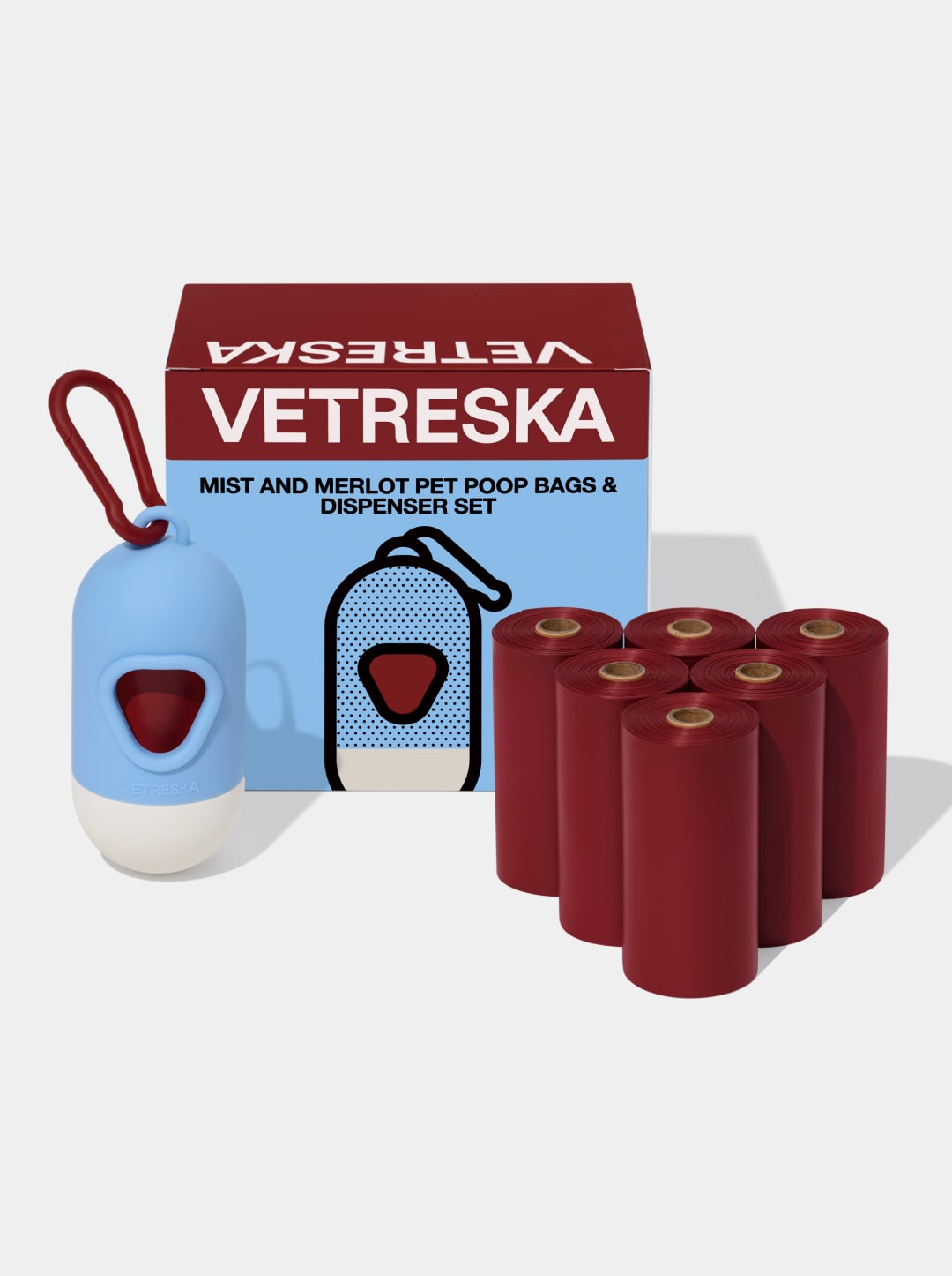 Mist And Merlot Pet Poop Bags & Dispenser Set (1 Dispenser + 7 Rolls)