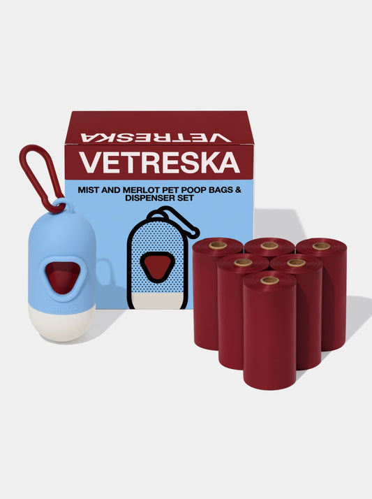 Mist And Merlot Pet Poop Bags & Dispenser Set (1 Dispenser + 7 Rolls)