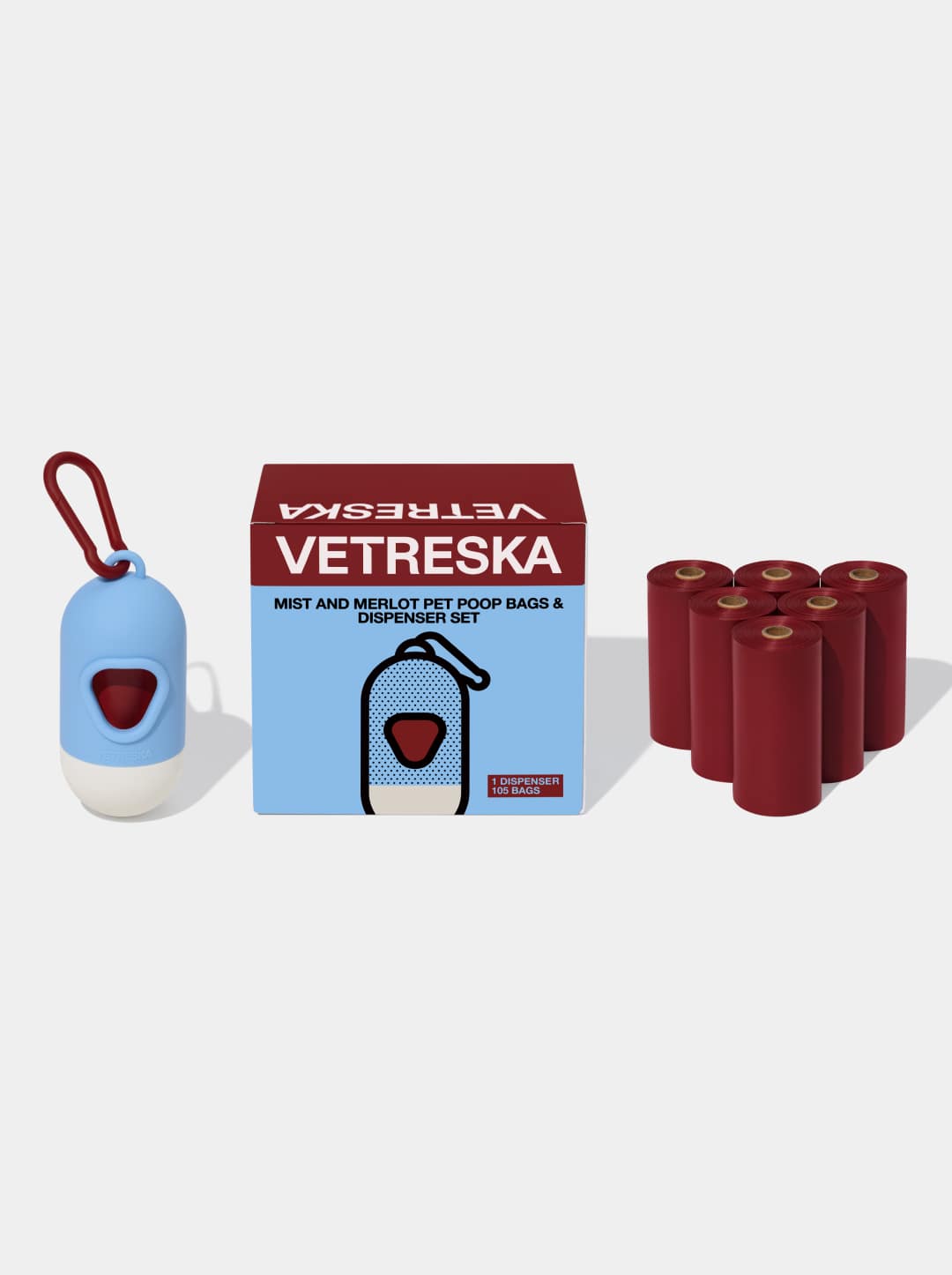 Mist And Merlot Pet Poop Bags & Dispenser Set (1 Dispenser + 7 Rolls)