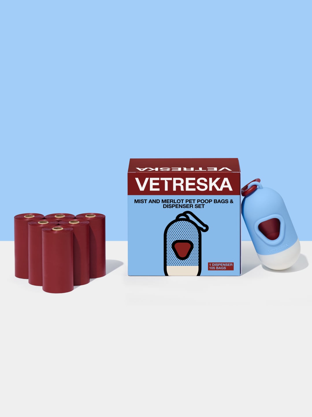 Mist And Merlot Pet Poop Bags & Dispenser Set (1 Dispenser + 7 Rolls)