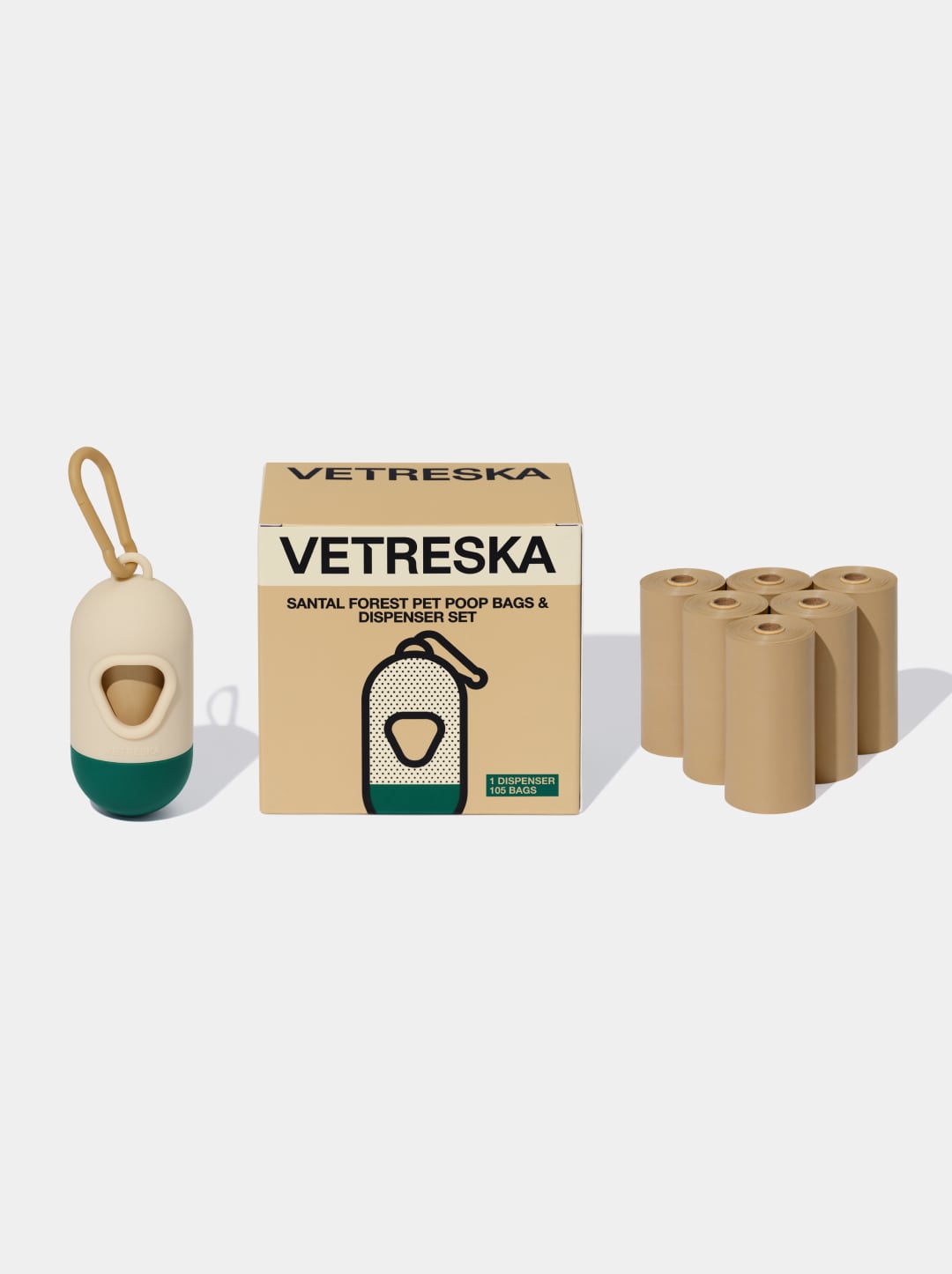 Santal Forest Pet Poop Bags & Dispenser Set (1 Dispenser + 7 Rolls)