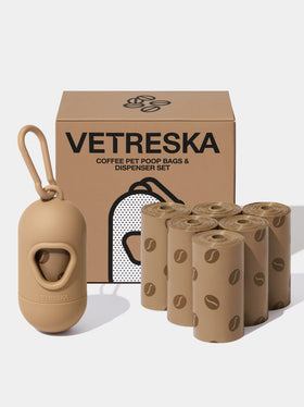 Coffee Pet Poop Bags & Dispenser Set (1 Dispenser + 7 Rolls)