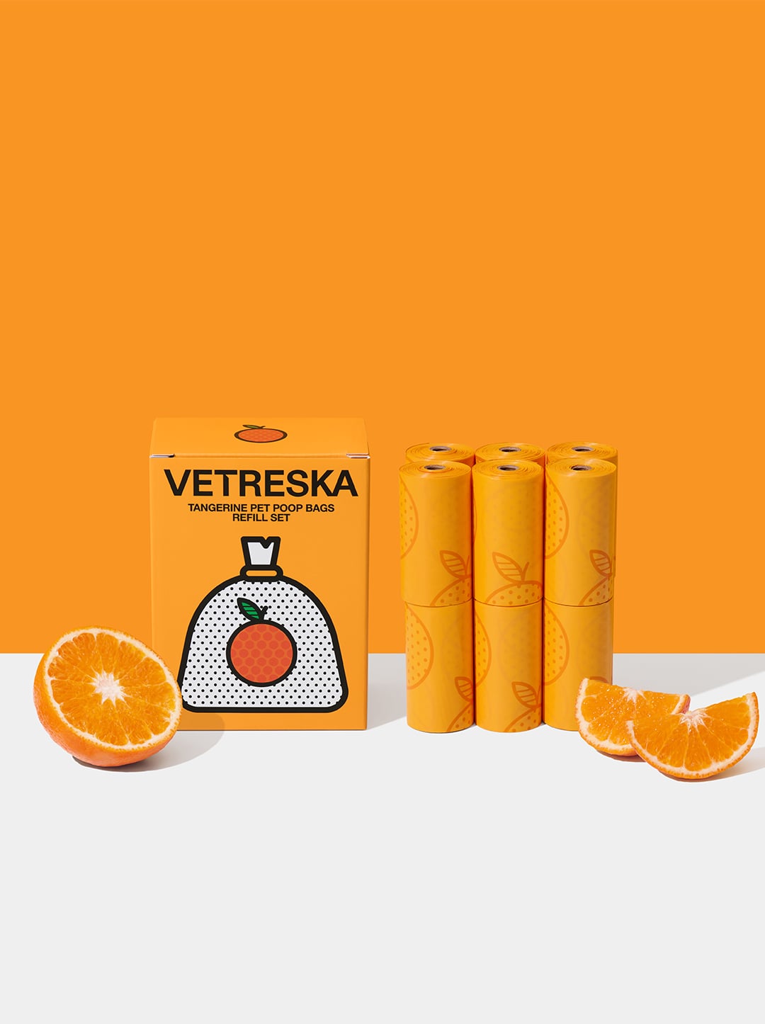 Tangerine Pet Poop Bags Refill Set (12 Rolls)