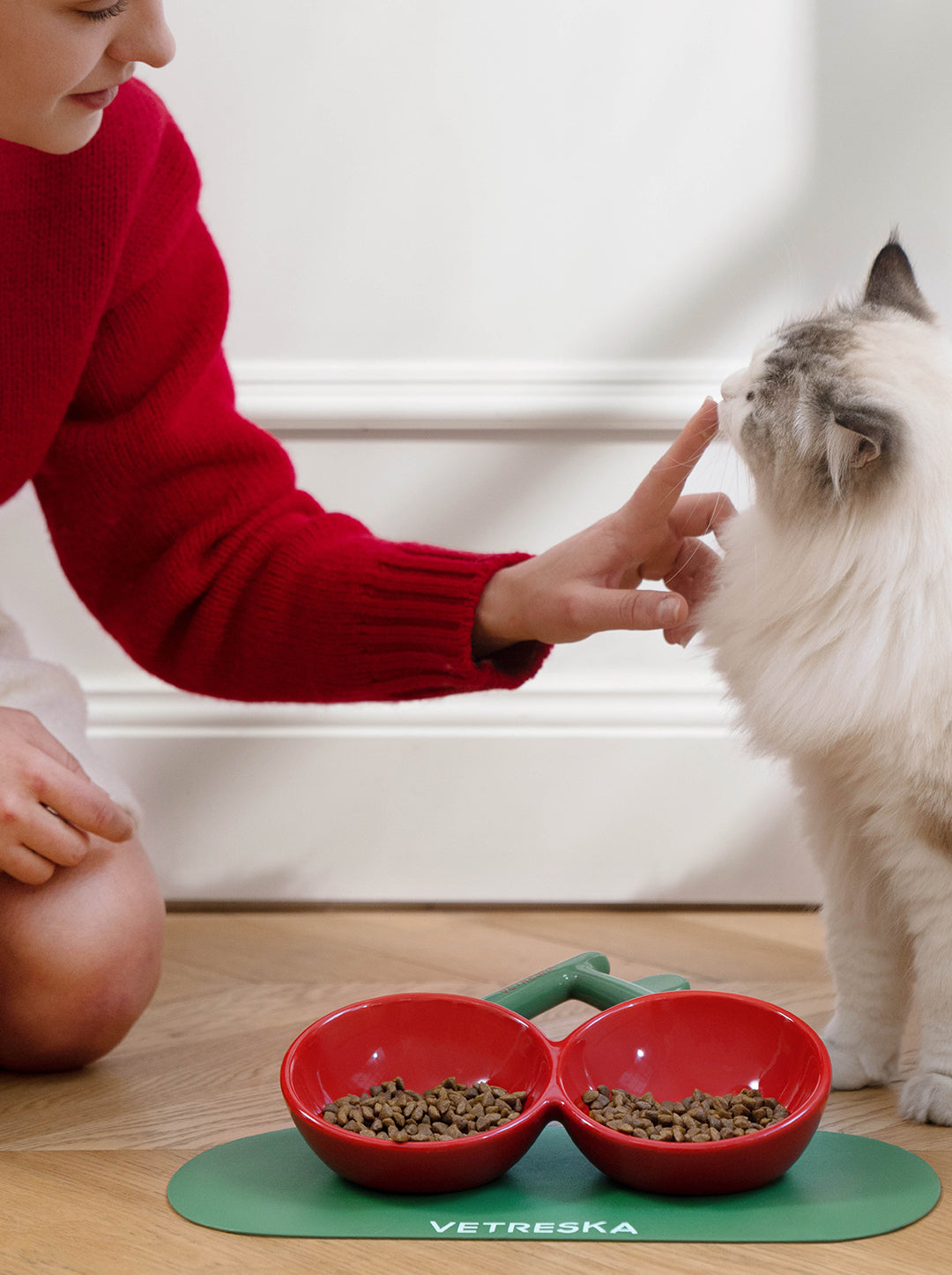 Cherry Dual Ceramic Pet Bowls & Mat Set