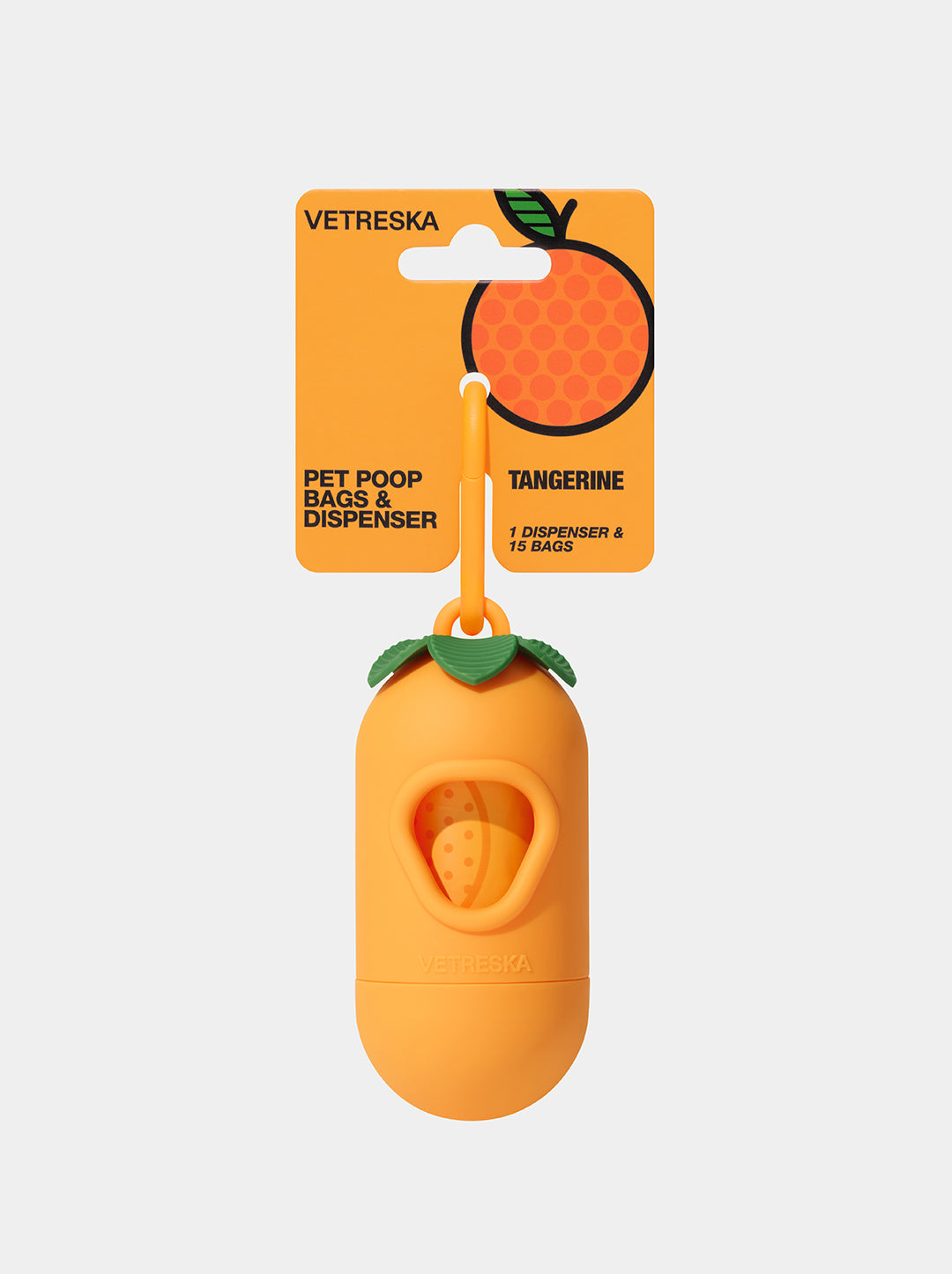 Tangerine Pet Poop Bags & Dispenser (1 Dispenser+1 Roll)